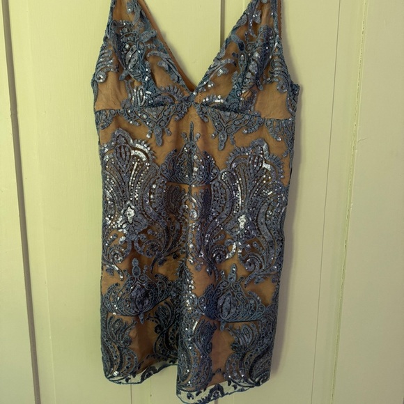 Free People Blue & Nude Sequin Mini Dress - Picture 7 of 16